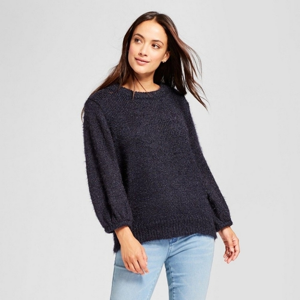 Fuzzy Balloon Sleeve Knit Sweater - Picture 2 of 11